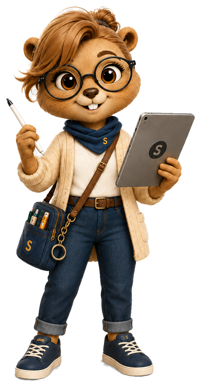 Snurpy, the tech-savvy gopher, holding a tablet and stylus.